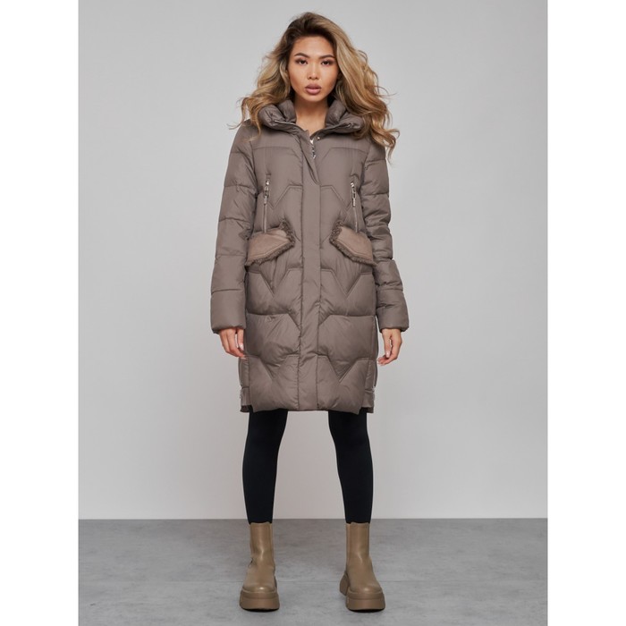 Пальто утепленное зимнее женское, размер 46, цвет коричневый