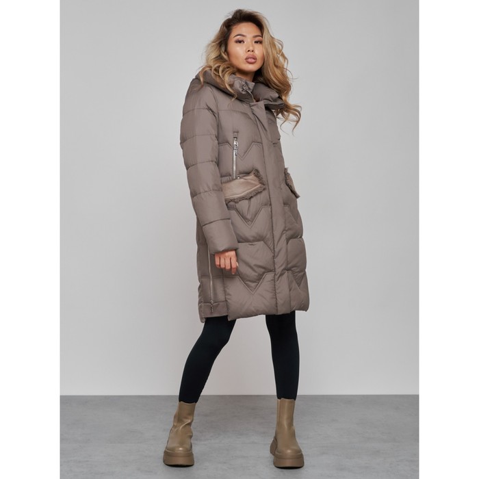 фото Пальто утепленное зимнее женское, размер 52, цвет коричневый mtforce
