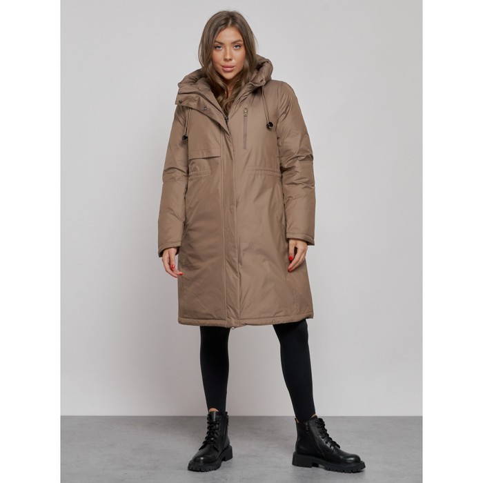 цена Пальто утепленное зимнее женское, размер 48, цвет коричневый