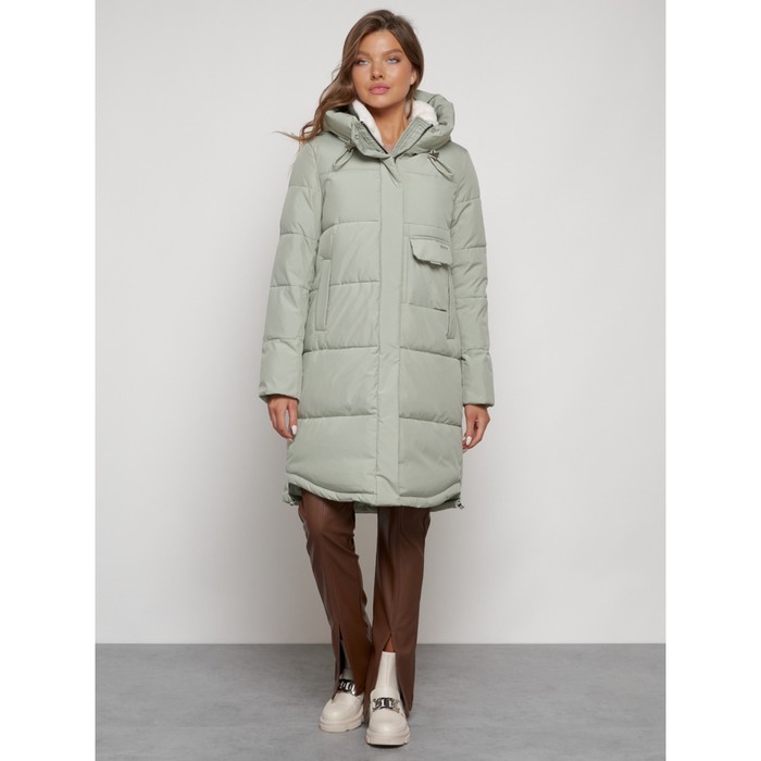 Пальто утепленное зимнее женское, размер, цвет светло-зелёный