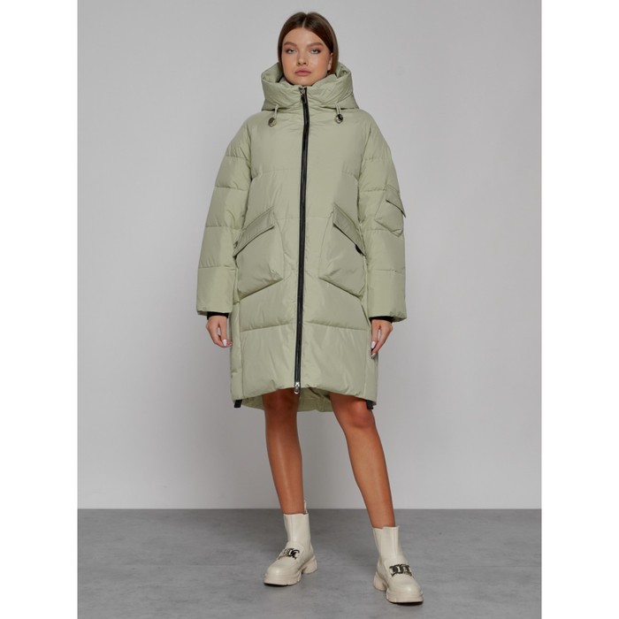 Пальто утепленное зимнее женское, размер 42, цвет светло-зелёный