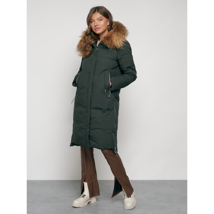 Пальто утепленное зимнее женское, размер 48, цвет тёмно-зелёный