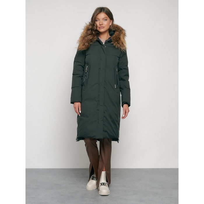 Пальто утепленное зимнее женское, размер 50, цвет тёмно-зелёный
