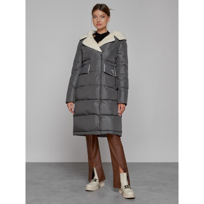 Пальто утепленное зимнее женское, размер 52, цвет тёмно-серый