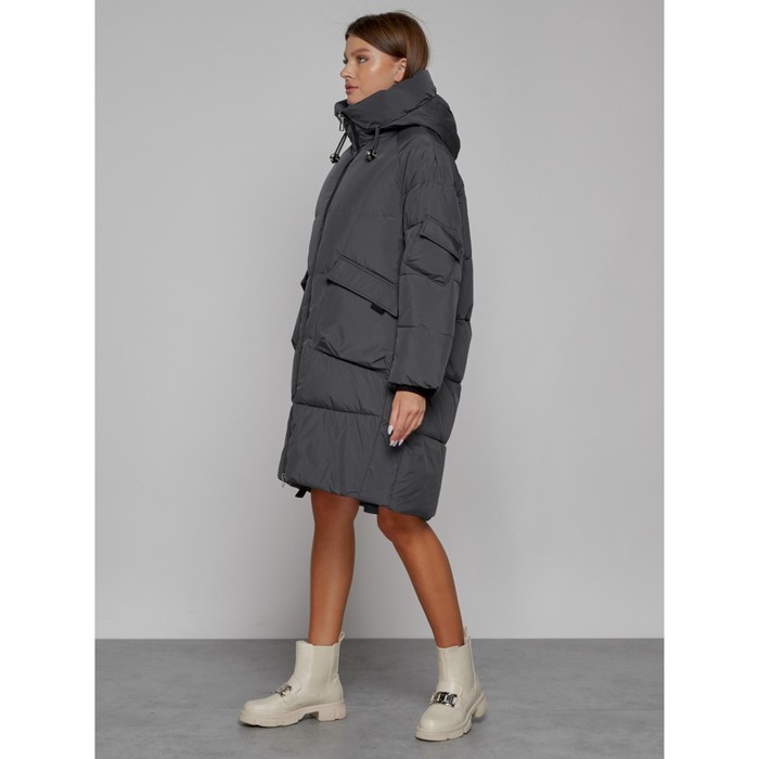 Пальто утепленное зимнее женское, размер 50, цвет тёмно-серый