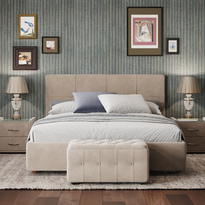 Кровать «Пантеон» без ПМ, 120×190 см, премиум велюр, цвет лунный луч