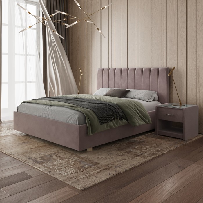 Кровать «Алькасар» без ПМ, 140×200 см, премиум велюр, цвет пыльная роза
