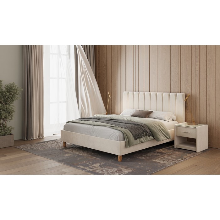фото Кровать «алькасар» без пм, 130×200 см, встроенное основание, ножки 13 см, велюр велутто 01 архитектория