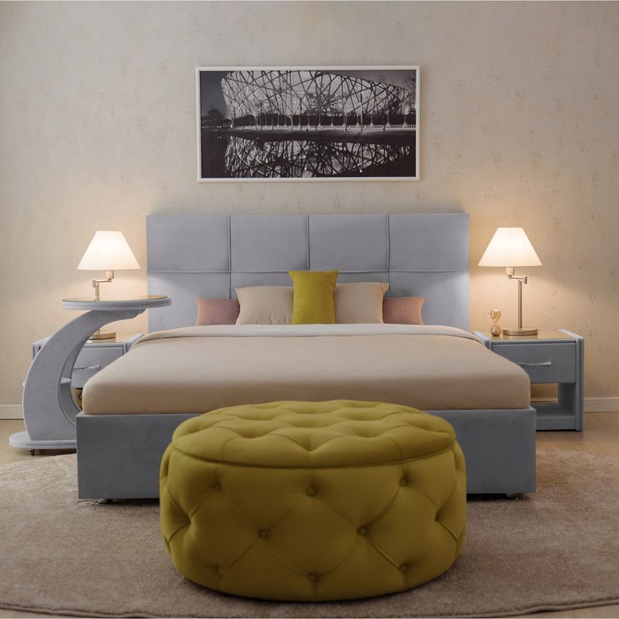 фото Кровать «пантеон» без пм, 150×190 см, встроенное основание, велюр, цвет велутто 51 архитектория