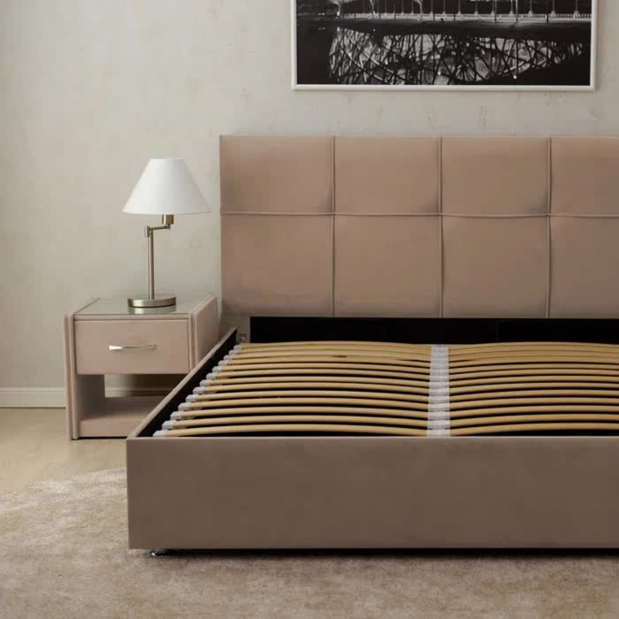 фото Кровать «пантеон» с пм, 170×200 см, эко деревянный каркас, 1 ящик, велюр, velutto 04 архитектория
