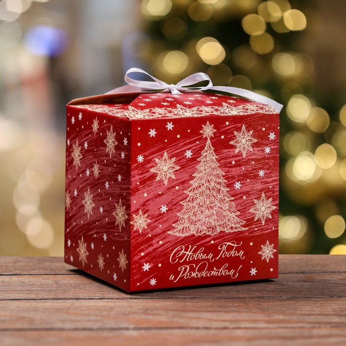 Коробка складная С Новым годом и Рождеством 12 х 12 х 12 см елочная подвеска флуоресцентная с новым годом 12 х 12 см