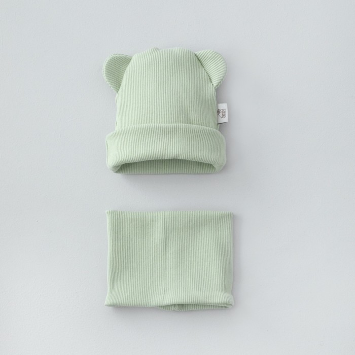Комплект детский KinDerLitto «Пикколино», 2 предмета: шапка, снуд, возраст 0-3 месяцев, цвет оливковый