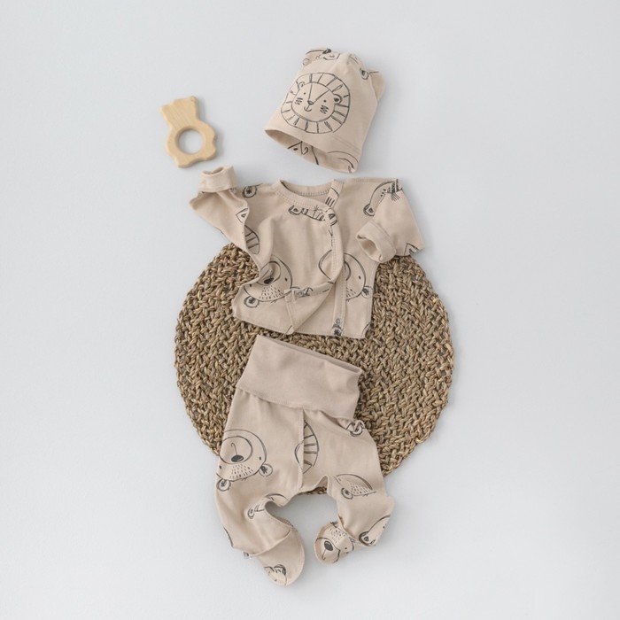 Комплект детский KinDerLitto «Крошки-горошки-2», 3 предмета: шапочка, ползунки, распашонка, принт звери, рост 50-56 см
