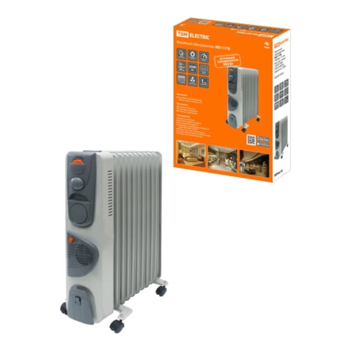 

Обогреватель TDM МО-11, масляный, 850/1650/2500 Вт, 11 секций, 30 м², белый