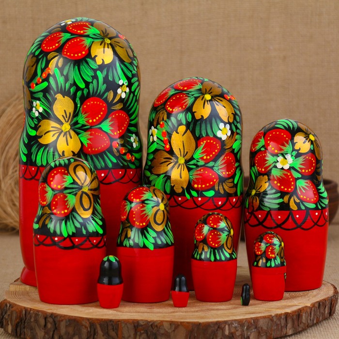 

Матрешка Хохлома", прямая, 10 кукольная