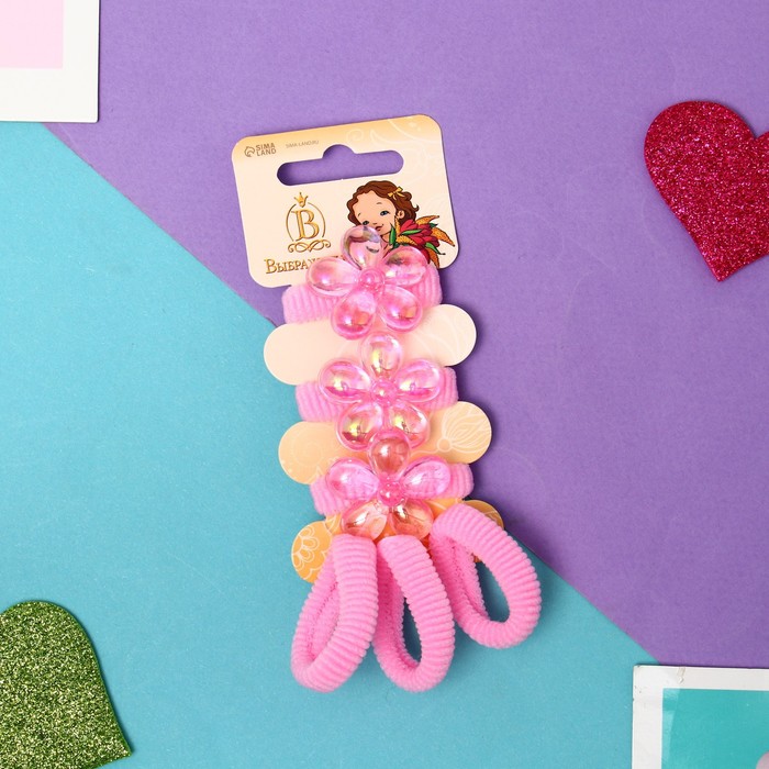 фото Резинка для волос "сладость" (набор 6 шт) цветочек, 2 см, розовый выбражулька