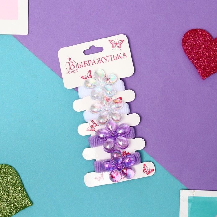 фото Резинка для волос "сладость" (набор 4 шт) цветочек, 2 см, бело-фиолетовый выбражулька