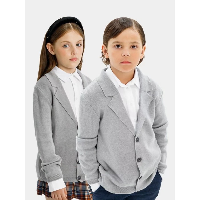Пиджак вязаный для девочки, рост 128-134 см, цвет серый