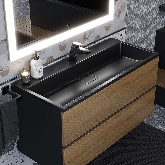 

Тумба с раковиной Uperwood Barsa 100 см, раковина черная, подвесная тумба черная/дуб сонома 963055
