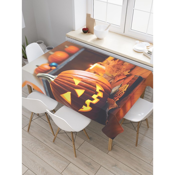 Прямоугольная тканевая скатерть на стол «Зловещая тыковка», размер 145x180 см
