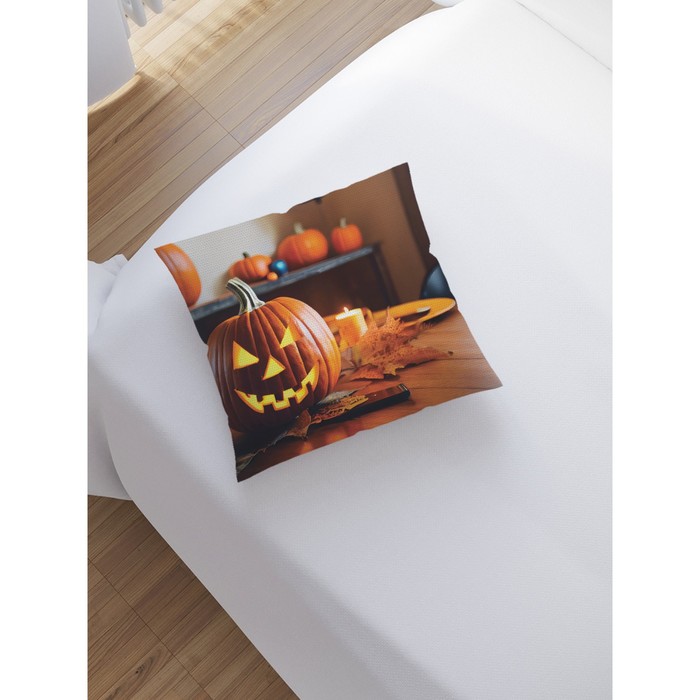 Наволочка декоративная на молнии, чехол на подушку «Зловещая тыковка” 45х45 см