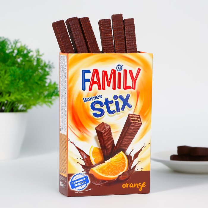 Вафельные палочки FAMILY STIX с апельсином в шоколаде, 155 г
