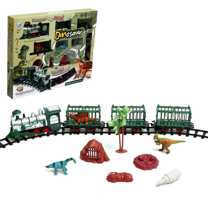 Железная дорога «Дино поезд», дым, динозавры, на батарейках железная дорога play smart мой 1 й поезд 282см 12 эл на батарейках в коробке 144 06049 ah 0612
