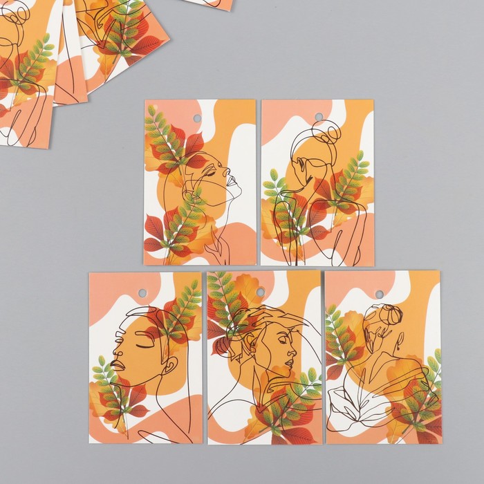 Бирка картон Осень Девушка набор 10 шт (5 видов) 4х6 см