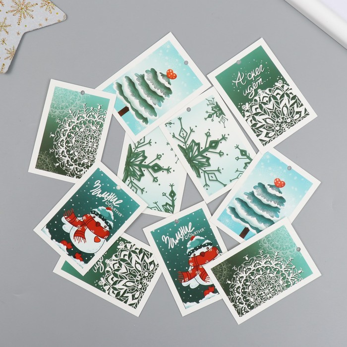 фото Бирка картон "зимнее настроение" набор 10 шт (5 видов) 5х7 см