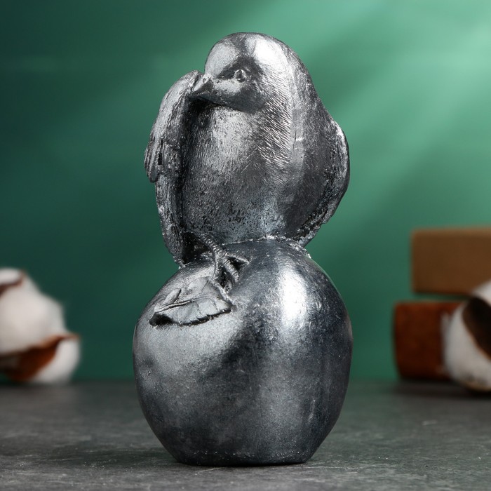 Фигура Птица на яблоке 12 см, серебро