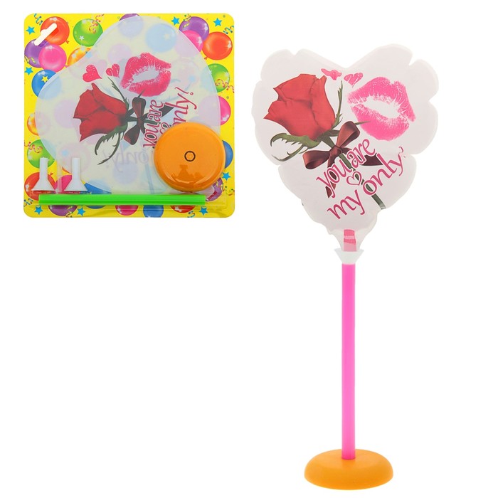 Шар фольгированный 7" "Сердце" Шар+зажим+трубочка+подставка