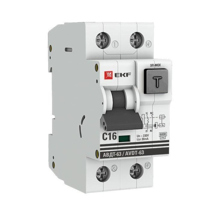 Выключатель автоматический дифференциального тока 16А 30мА тип AC 6кА АВДТ-63 электромех. PROxima EKF DA63-16-30-AC цена и фото