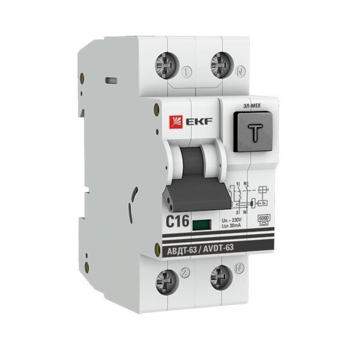 Выключатель автоматический дифференциального тока 2п C 16А 30мА тип A 6кА АВДТ-63 2мод. электромех. PROxima EKF DA63-16-30 цена и фото