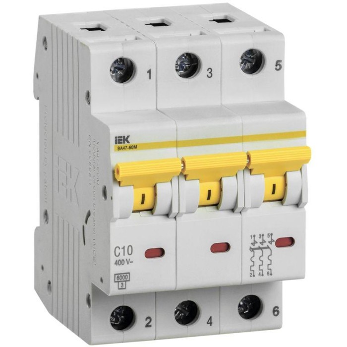 Выключатель автоматический модульный 3п C 10А 6кА ВА47-60M IEK MVA31-3-010-C модульный автоматический выключатель ва47 29 1 полюс 10а х ка c код mva20 1 010 c iek 5шт в упак