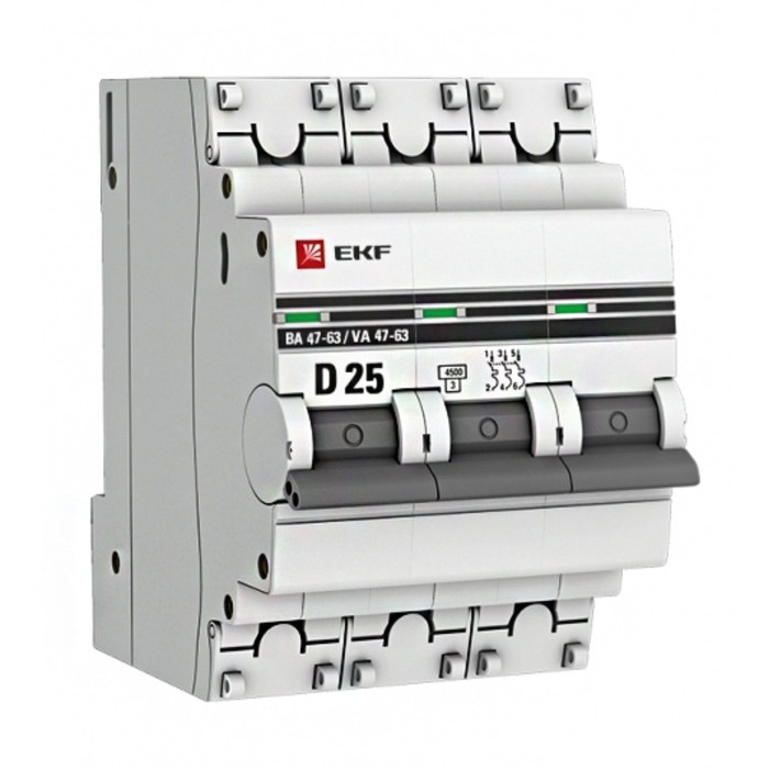 Выключатель автоматический модульный 3п D 25А 4.5кА ВА 47-63 PROxima EKF mcb4763-3-25D-pro