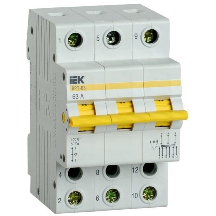 

Выключатель-разъединитель трехпозиционный 3п ВРТ-63 63А IEK MPR10-3-063