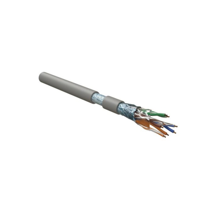 Кабель витая пара F/UTP кат.5E 4х2х24AWG solid LSZH FUTP4-C5E-S24-IN-LSZH-GY-305 сер. (уп.305м) Hyperline 45788 кабель витая пара u utp 5 кат 2 пары nikolan nkl 2110c or 24awg 0 49 мм медь одножильный solid внутренний lszh нг a hfltx оранжевый уп 305