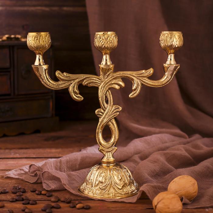 Подсвечник латунь на 3 свечи Завитки 21х8,5х19,5 см цена и фото