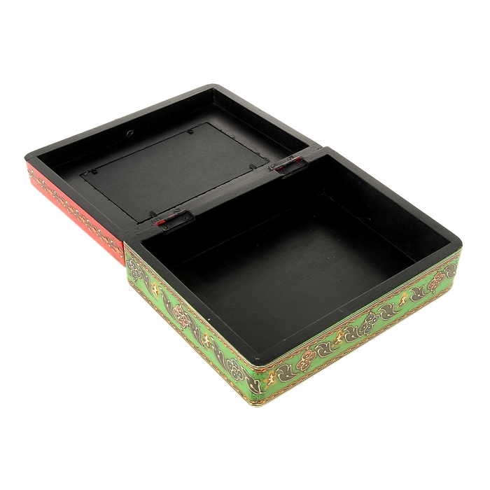 Шкатулка с фоторамкой 10х15 см "Красно-зеленая с узором"