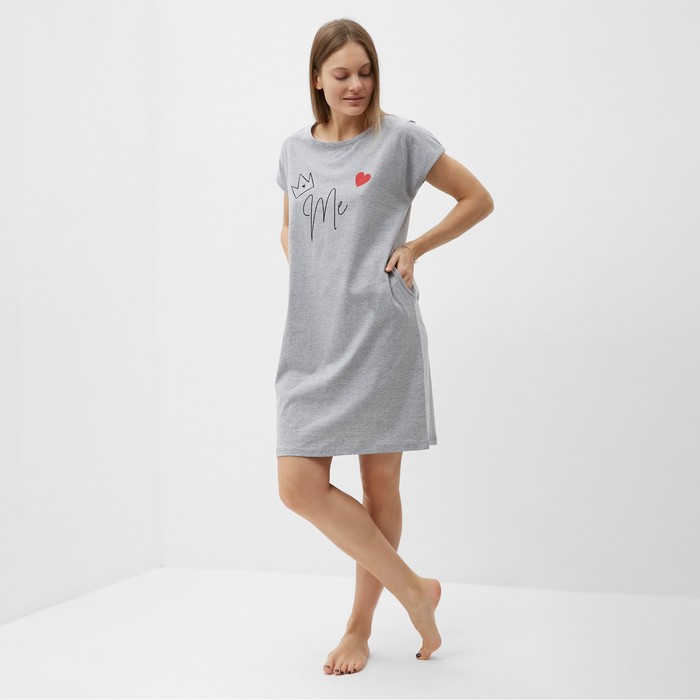 Платье домашнее женское с карманами «Корона Mе», цвет серый меланж, размер 48