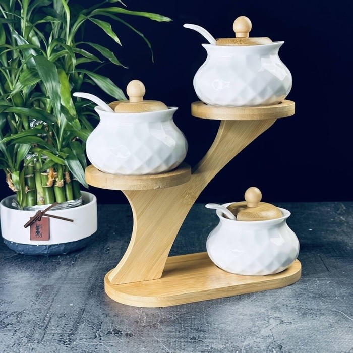 

Набор банок с ложками Lenardi Bamboo, на подставке, 190 мл, 3 шт