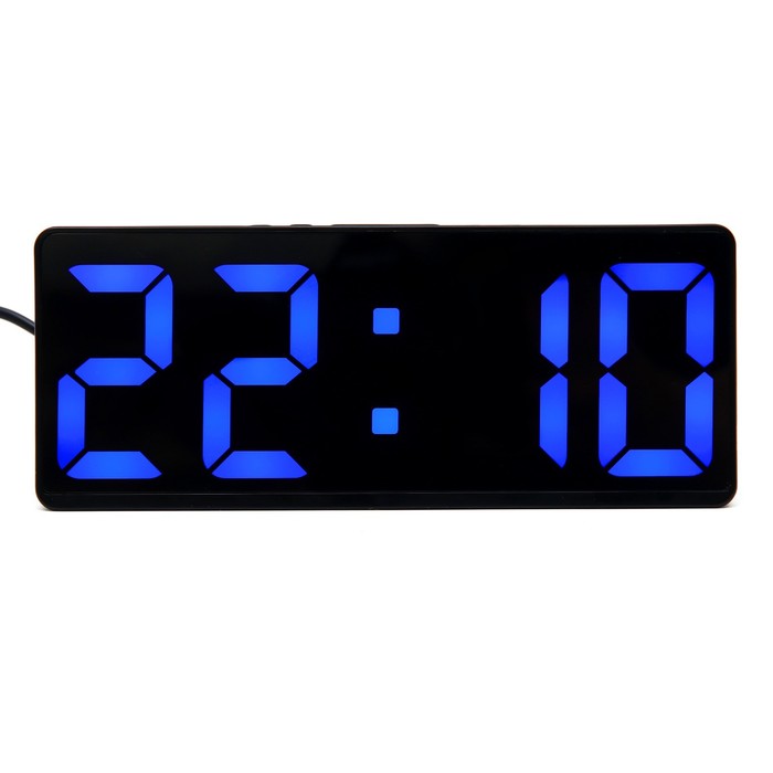 Часы настольные электронные: будильник, термометр, календарь, USB, 15х6.3 см, синие цифры часы будильник электронные цифры цифры синие с термометром черные 23х9 5х3 см 3244775