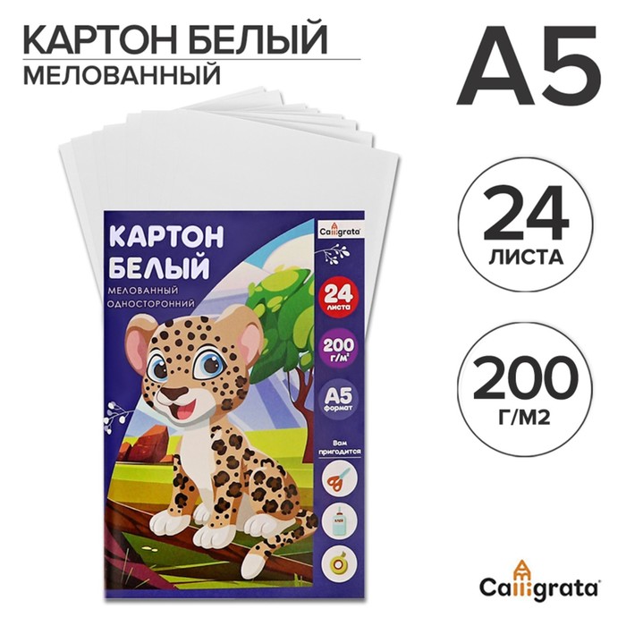 

Картон белый А5, 24 листа Calligrata, мелованный, плотность 200 г/м2, в папке