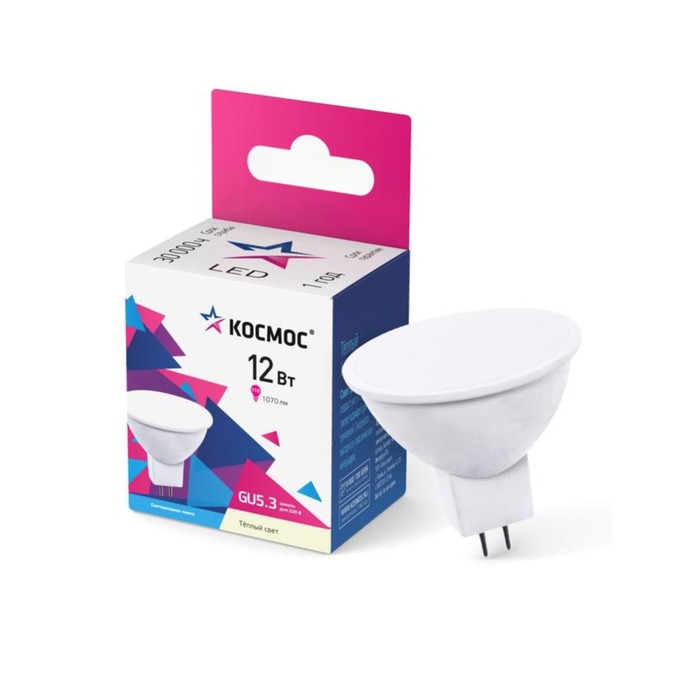 

Лампа светодиодная JCDR 12Вт 3000К GU5.3 1070лм 174-265В КОСМОС LkecLED12wJCDRC30