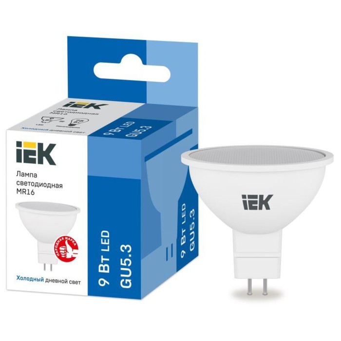 цена Лампа светодиодная MR16 софит 9Вт 230В 6500К GU5.3 IEK LLE-MR16-9-230-65-GU5