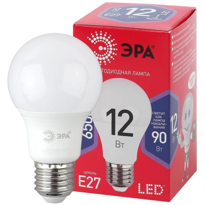 

Лампа светодиодная RED LINE LED A60-12W-865-E27 R 12Вт A60 груша 6500К холод. бел E27 Эра Б0045325