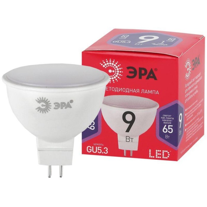 

Лампа светодиодная RED LINE LED MR16-9W-865-GU5.3 R 9Вт MR16 софит 6500К холод. бел. GU5.3 Эра Б0045353