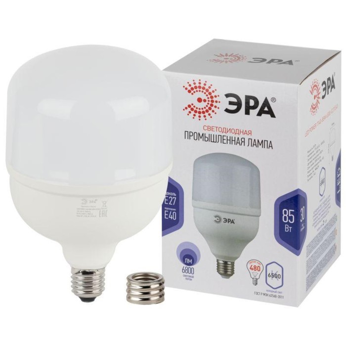 

Лампа светодиодная высокомощная STD LED POWER T140-85W-6500-E27/E40 85Вт T140 колокол 6500К холод. бел. E27/E40 (переходник в компл.) 6800лм Эра Б0032088
