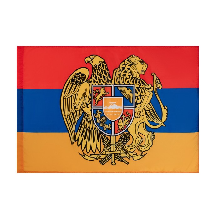 Флаг Армения с гербом, 90 х 135 см, полиэфирный шёлк, без древка флаг богородица 90 х 135 см полиэфирный шёлк без древка