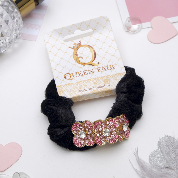 Резинка для волос "Стразы", круглые цветы, микс